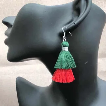 

2020 ZAOLAIXI Two colors skirt tassels Earrings Bohemia Geometric 925 silver hook cotton thread short tassels Earrings