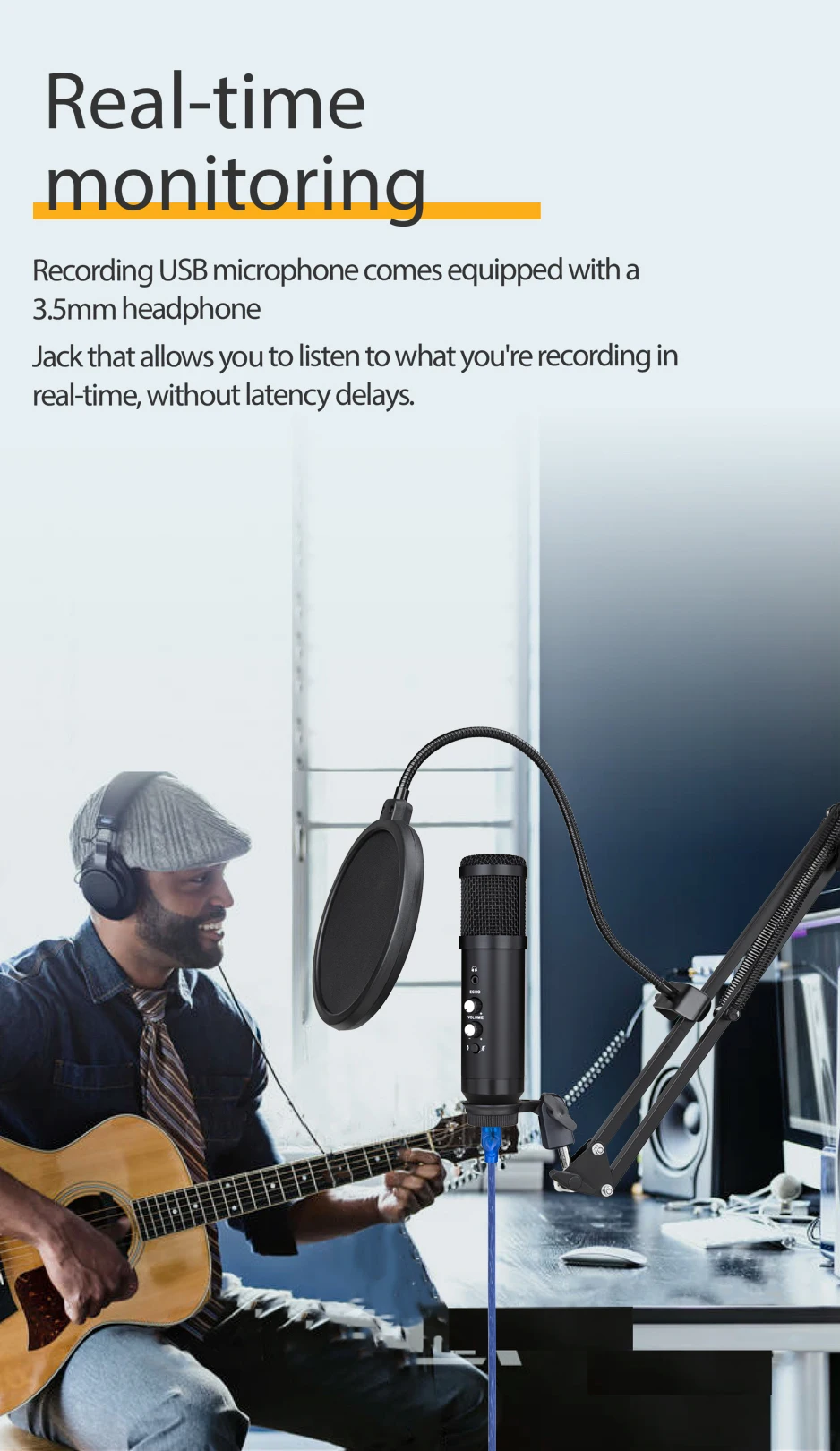 APEX BM200U Condenser Recording Studio USB Microphone With Tripod Stand