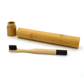 

Bamboo Toothbrush + Bamboo tube Round Bamboo Handle Wooden Handle Low carbon Tooth brush for Children with toothbrush case