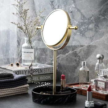 

Bathroom Hotel Desktop Mirror Marble Tray European-Style Double-Sided Dressing Table Mirror HD Beauty Mirror Batch