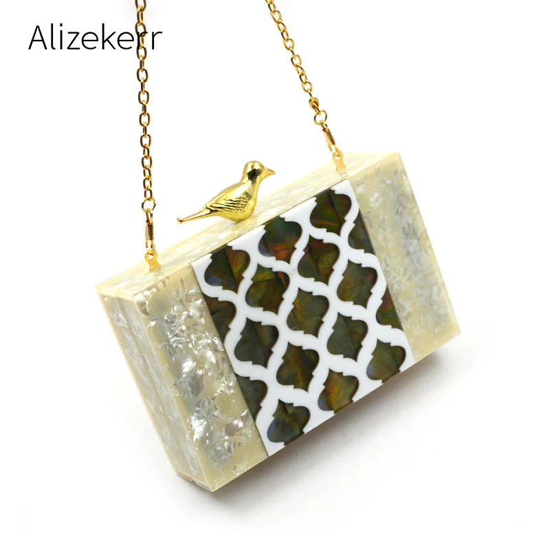 

Acrylic Box Evening Bag Women Stone Pattern Panelled Bird Case Dinner Wallets And Purses Ladies New Trendy Clutch Handbag Party