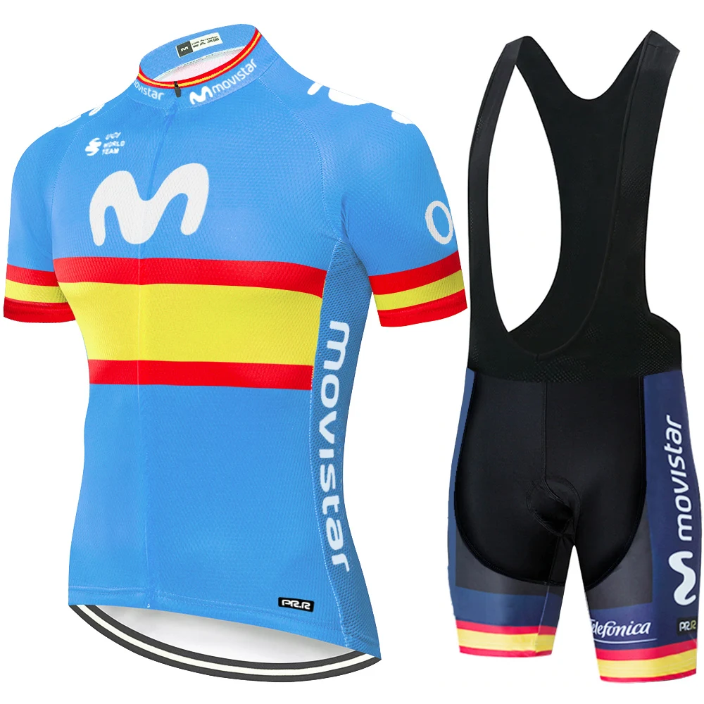 Maillot movistar цветная полоска профессиональная команда комплект велосипедных шорт