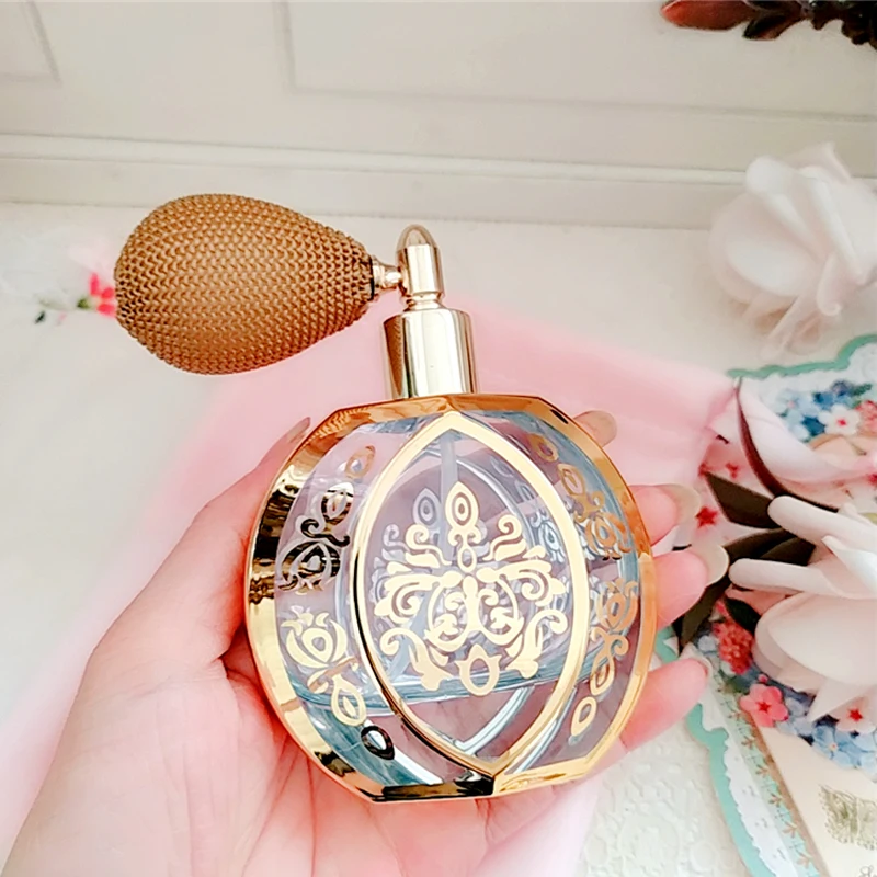 Perfume Jar Gold-Plated Airbag Spray Perfume Pottle Home Desktop Decor Luxury Crystal Glass Bottle Sample Room Ornament 4