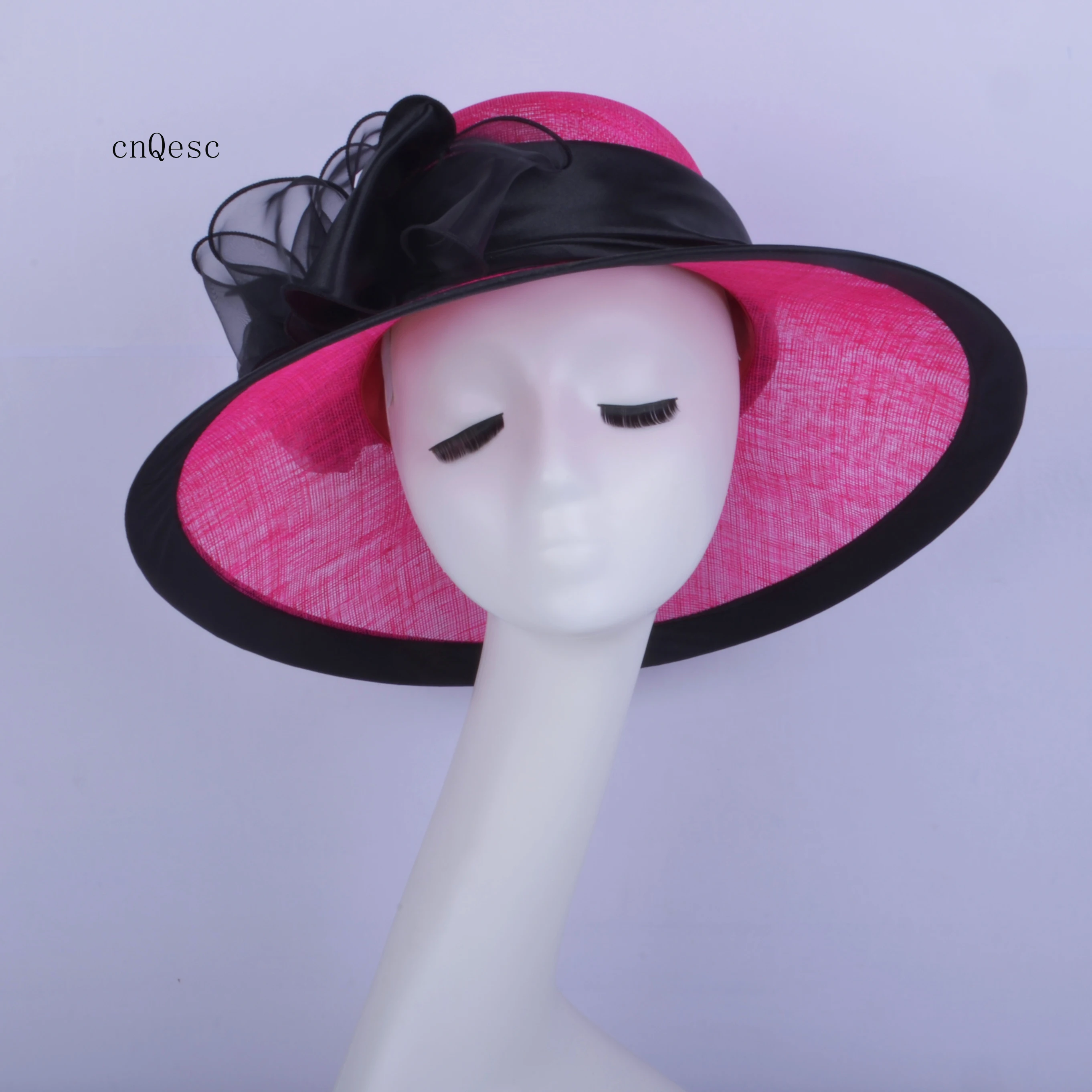 

2019 Hot pink black Ladies sinamay hat fascinator Dress hat church hat for wedding bridal shower mother of the bride .