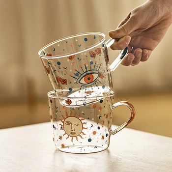 MDZF SWEETHOME 500ml Creative Scale Glass Mug Breakfast Mlik Coffe Cup Household Couple Water Cup Sun Eye Pattern Drinkware 1