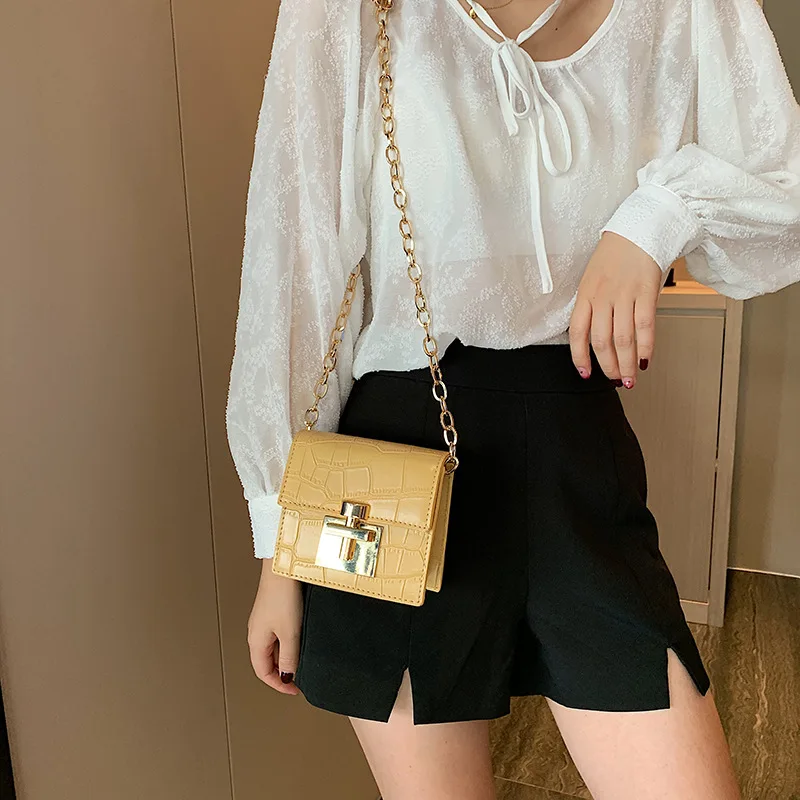 Crocodile Pattern MINI Crossbody Bags For Women Lock Messenger Shoulder Bag Lady Phone Handbags and Purses Stone Pattern