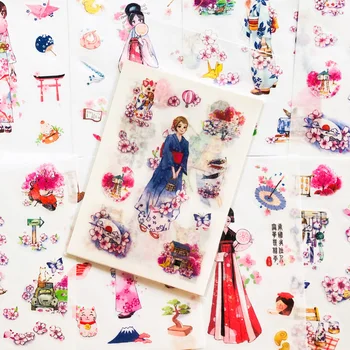 

8 Sheets /Pack Sakura Girls Paper Sticker Adhesive Craft Notebook Computer Phone DIY Decor Kids Gift Stationery