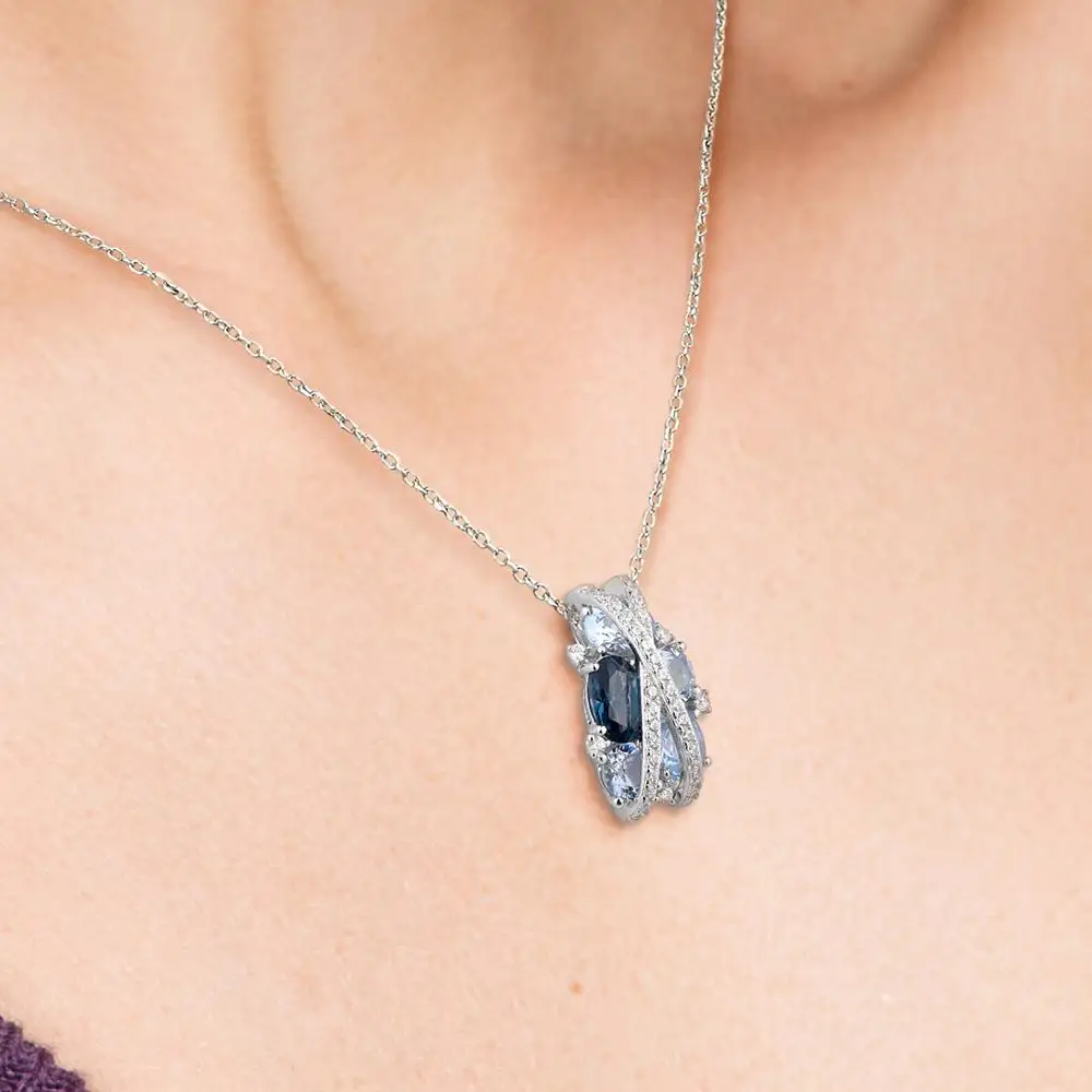 Silver Pendant Silver Pendant for Women Pure 925 Sterling Silver Sparkling Blue Spinel White Cubic Zirconia Party Elegant Fine Jewelry