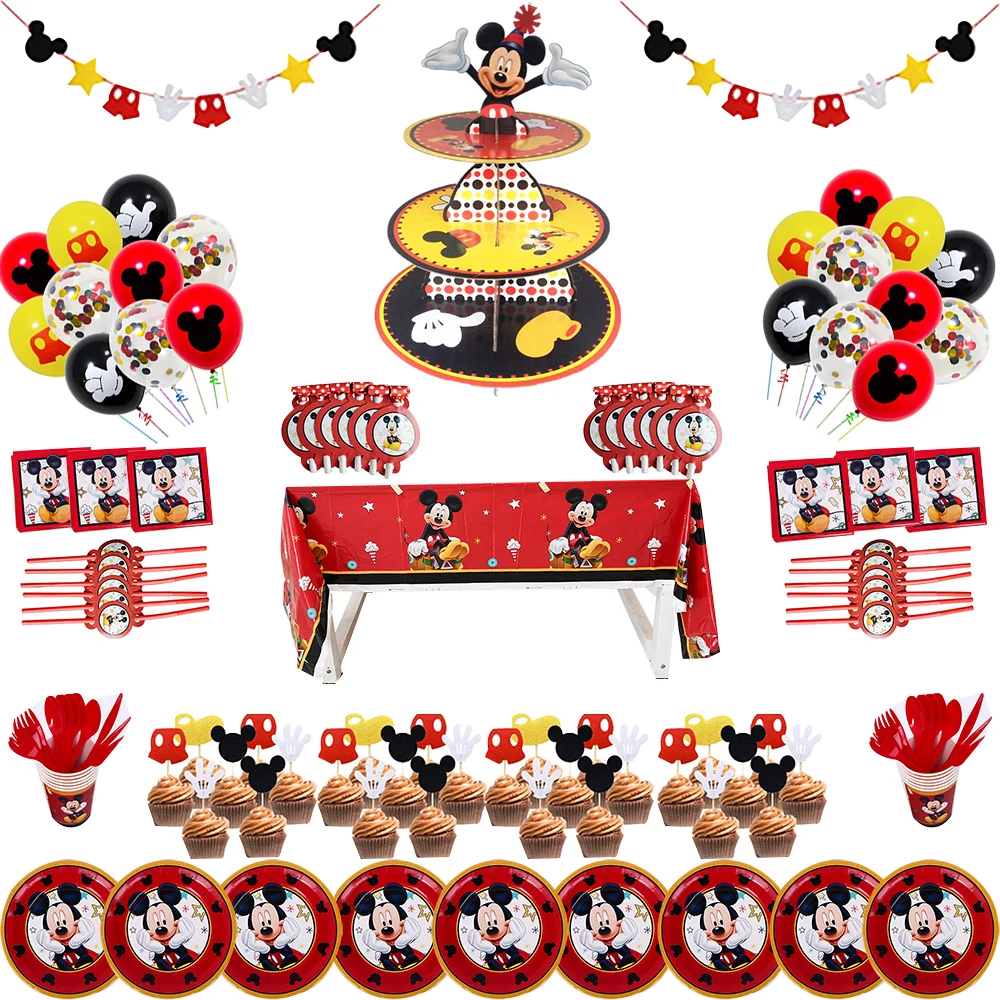 108pcs Mickey Theme Party Supplie Disposable tableware boy or girl Birthday party boy mickey anniversaire birthday plates party