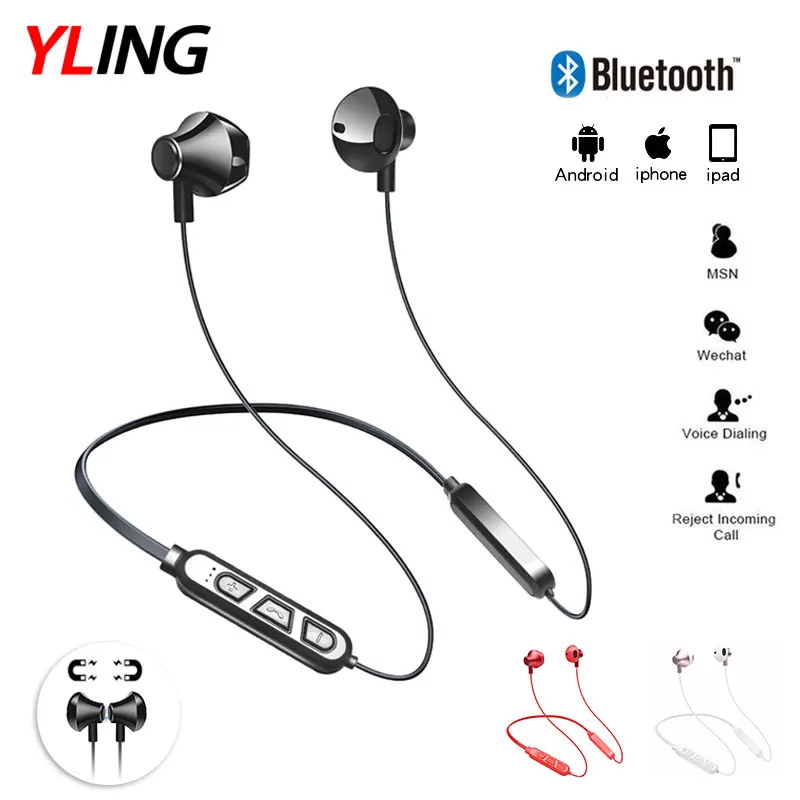 

Wireless bluetooth headset with microphone sports waterproof earbud magnetic headset for smartphone Xiaomi Samsung Huawei etc.
