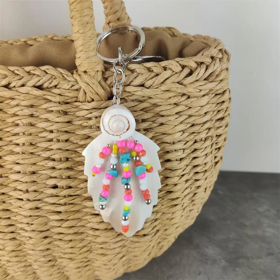 Boho Leaf Sea Shell брелок Подвеска из кристальных бусин брелок женский подарок для пляжной сумки