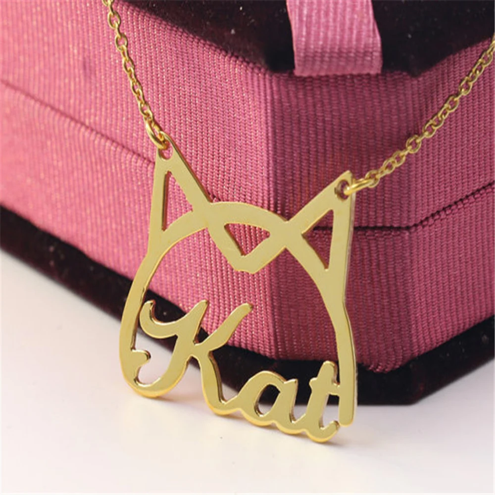 

FYW Personalized Cat Pendant Necklaces For Women Long Chain Necklace Custom Name Hollow Out Animal Choker Collier Femme Jewelry