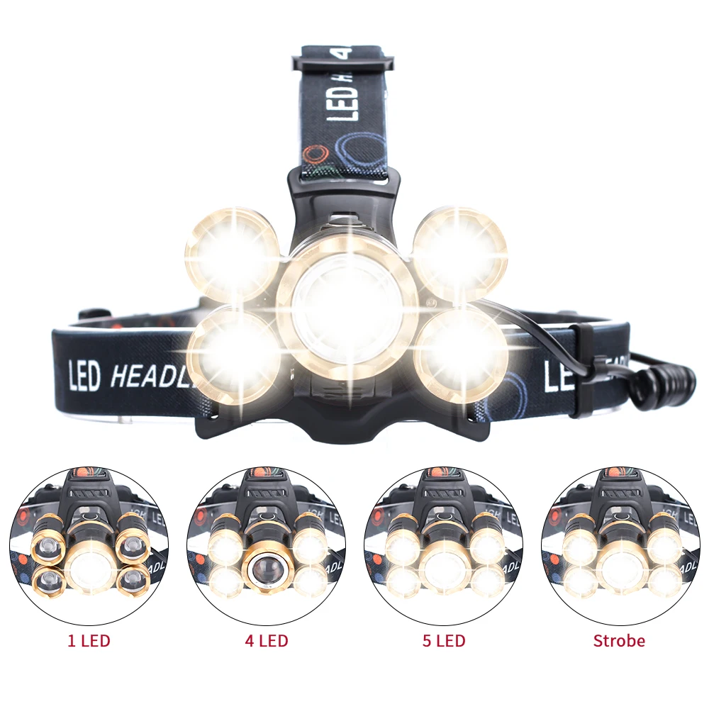 Headlamp Led Headlight LED 4XPE 1T6 Head Lamp Flashlight Torch head light with 18650 battery Best For Camping, fishing