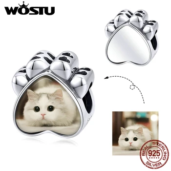 

WOSTU Personalized Photo Cute Cat Charm 925 Sterling Silver Fit Original Bracelet PenBNnt DIY Necklace Unique Jewelry BKC1436