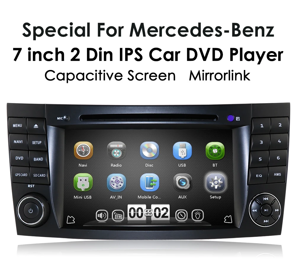 Clearance Two2 Din 7 Inch Car DVD Player For Mercedes/Benz/E-Class/W211/E200/E220/E300/E350 SD USB GPS Radio RDS SWC TV BT EQ MAP Rear CAM 2