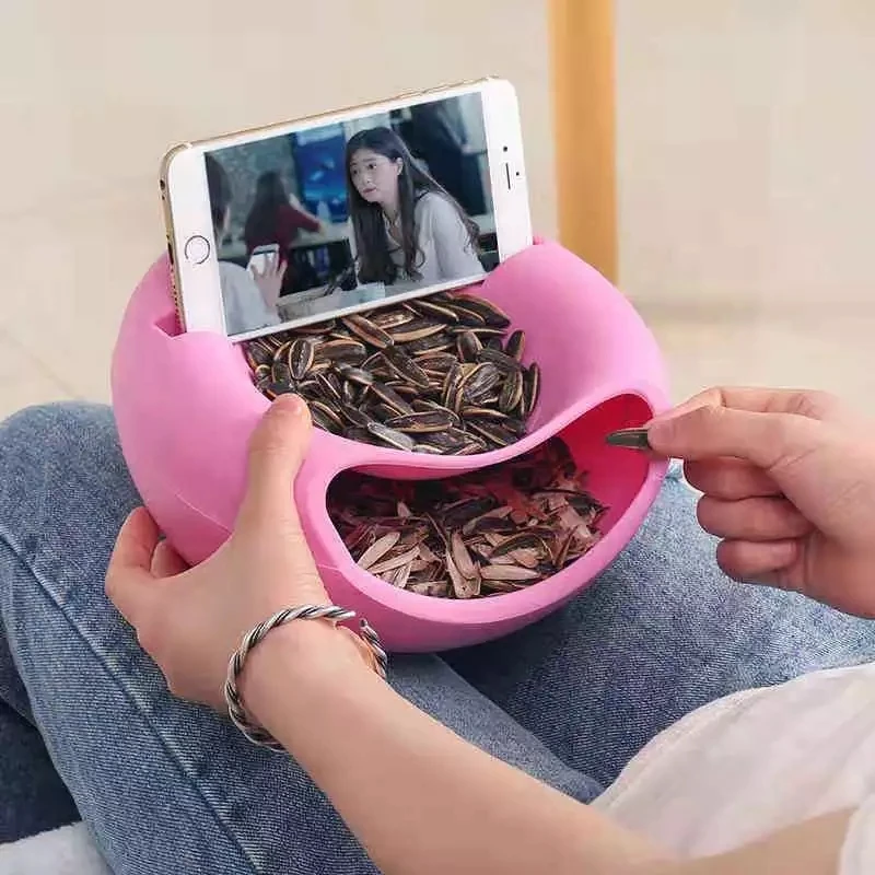 Fruit Plate Snack Bowl Snack Dish Fashion Plastic Fruit Dish Snacks Nut Melon Seeds Bowl Double Layer Candy Plate Multifunctional Fruit Plate 20*10cm