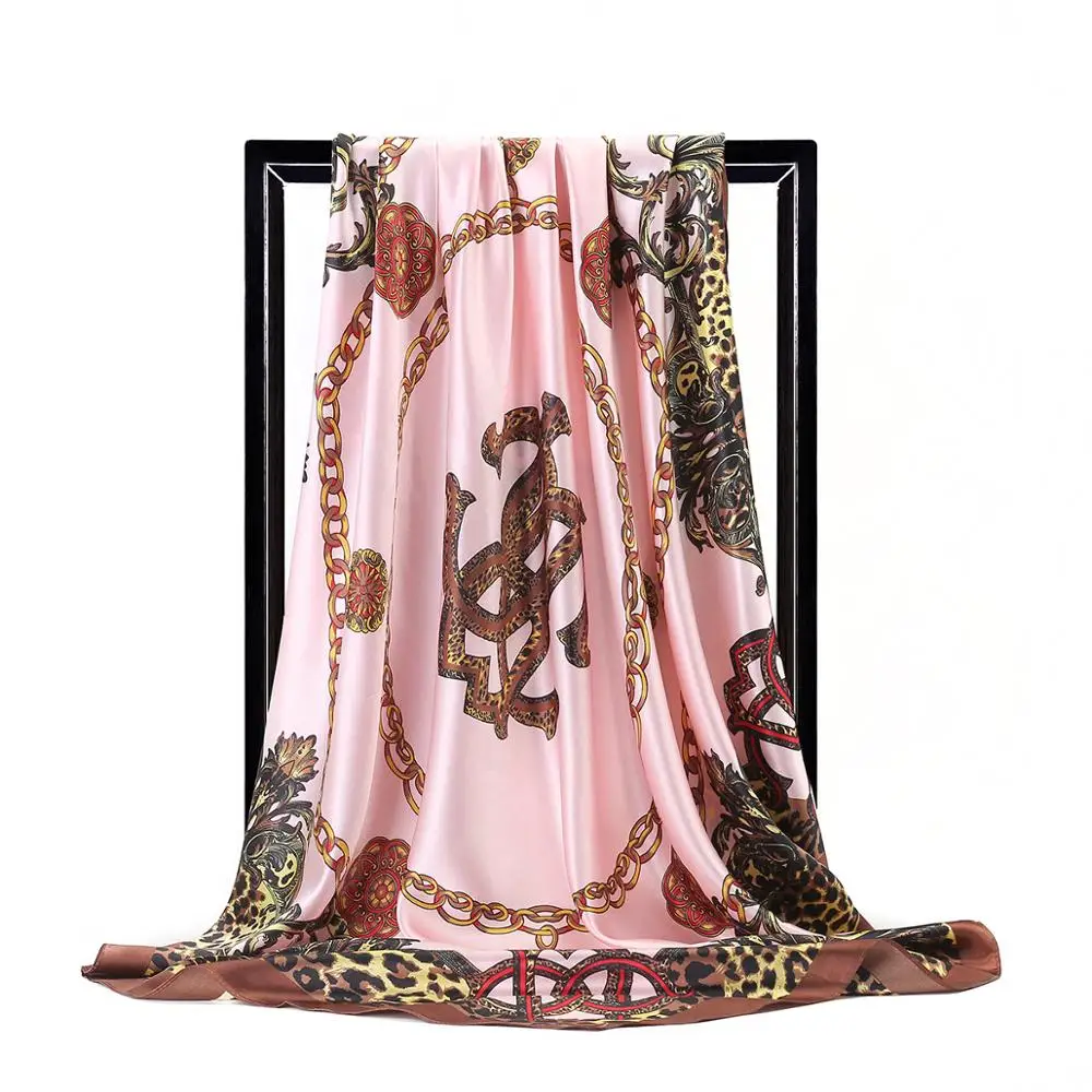 Шелковый шарф для женщин Европейский Леопардовый принт квадратный платок шарфы обертывания роскошный бренд Женские платки атласные платки хиджаб шарфы 90*90 см - Цвет: 7