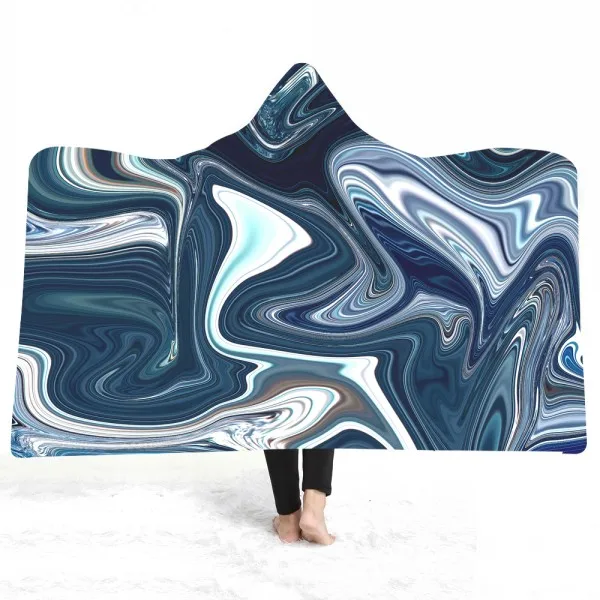 Плюшевое одеяло с капюшоном с 3D принтом современное Marbling одеяло s для взрослых детей теплое носимое Флисовое одеяло s микрофибра одеяло на искусственном меху - Цвет: color-2