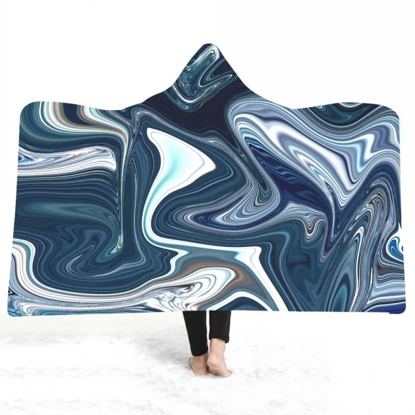 color-2 Плюшевое одеяло с капюшоном с 3D принтом современное Marbling одеяло s для взрослых детей теплое носимое Флисовое одеяло s микрофибра одеяло на искусственном меху - Цвет: color-2