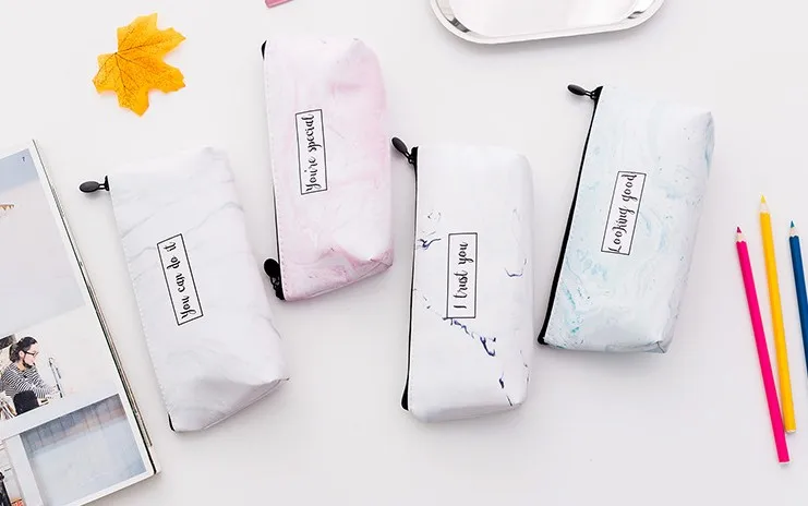 1 Pcs Hot Sale Pencil Case for Girls Boys Marble Pattern PU Leather Pencil Bags Stationery Office School Students Stationery