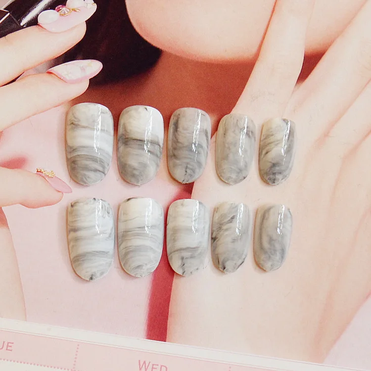 416-Chinese Ink Style Marble Smudge INS Europe And America Finished Product Manicure 24 PCs Boxed Send Glue Fake Nails