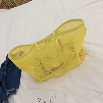 

Summer hollow women beach bag swimming seaside travel handbag Large capacity tote bag female shoulder bag Shopping Bag yellow