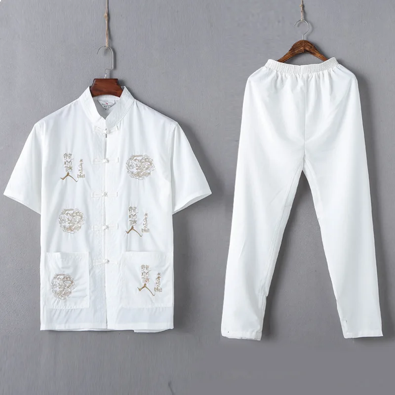 Традиционная китайская мужская хлопковая льняная рубашка Wu Shu Kong Fu, униформа для мужчин, хлопковый топ Hanfu Tai Chi+ штаны, комплекты - Цвет: A4