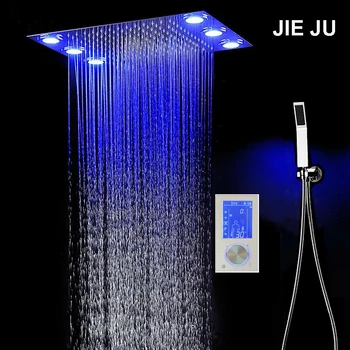 

Bathroom Smart Digital Touch Screen Thermostatic Shower Faucet Set Rainfall Remote Control LED Shower Head Ceiling Mounted