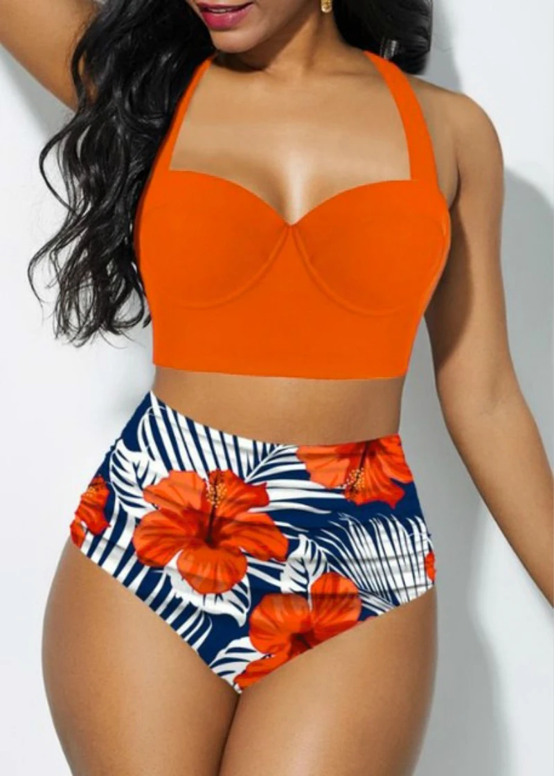 2020 New Sunflower Bikini Set Two Piece Swimsuit Women Bathing Suit Swimwear Beach Wear High Waist Tankini Biquini Plus Size May