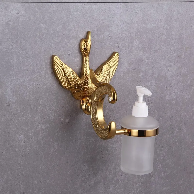 

Crystal Soap Dispenser Gold Swan Wall Mounted Glass Bottle Solid Brass Luxury Liquid Holder 200ml Ats88