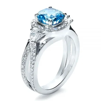 

Huitan Nobile 4 Prong Setting Square Blue Stone Finger Rings for Women Hollow-out Cross Band Design Ethnic Wedding Party Ring