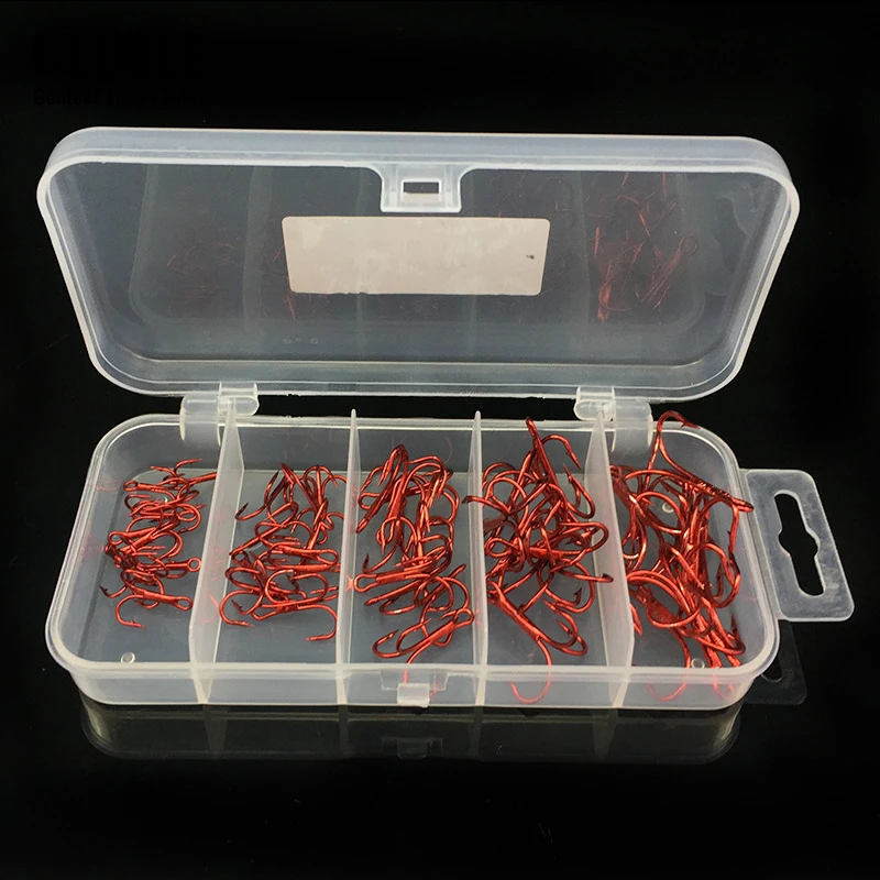 GLUREE 50 шт./компл. 2#/4#/6#/8#/10# набор рыболовных крючков красный никель тройной крючок из высокоуглеродистой стали рыболовные крючки с зазубринами рыболовные снасти