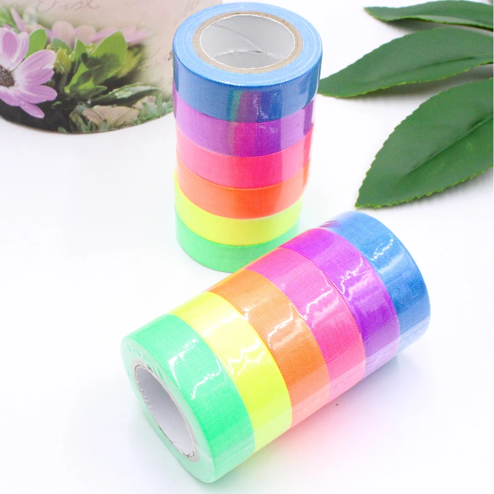 6pcs Removable Self Adhesive UV Blacklight Outdoor Reactive Party Neon Gaffer Home Decor Window Glow Reflective Fluorescent Tape