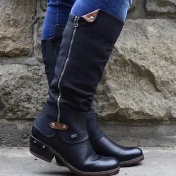

2020 New Mid-Calf Boots Women Fashion Platform Boots Slip On zipper Solid Flat Heels Ladies Casual Warm Shoes