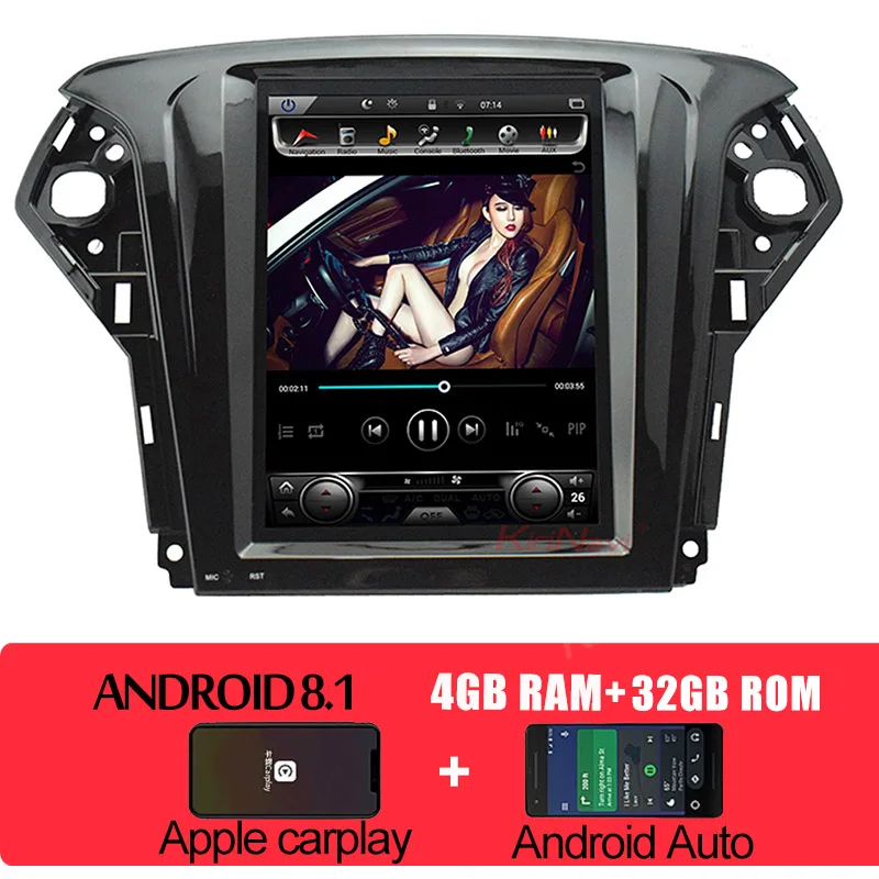 android car radio KiriNavi вертикальный экран Tesla стиль 10," Android 8,1 Автомагнитола для Ford Mondeo аудио gps навигация автомобильный мультимедийный 2007-2012 - Цвет: android car radio