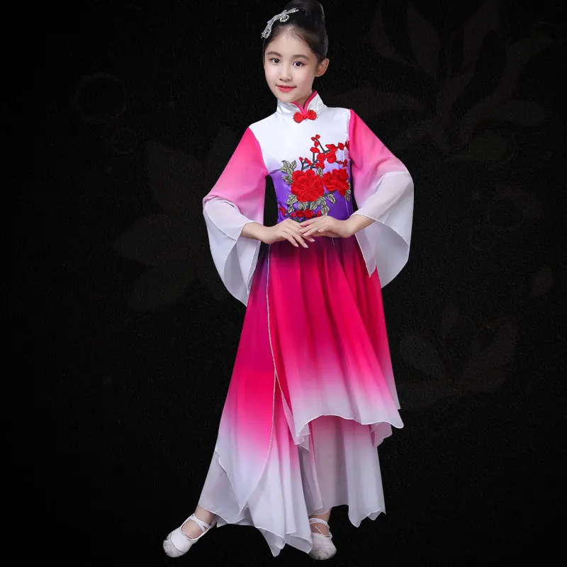 Детские hanfu классические yangko танцевальные костюмы для девочек элегантные китайские веер танцевальные костюмы для выступления детская одежда танцевальные костюмы