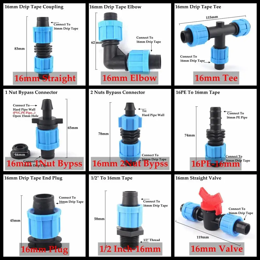 2pcs 16mm Micro Irrigation Drip Tape Connectors Pipe Fittings Thread Locked More Fixed Hose Joints Garden Water Connector | Дом и сад