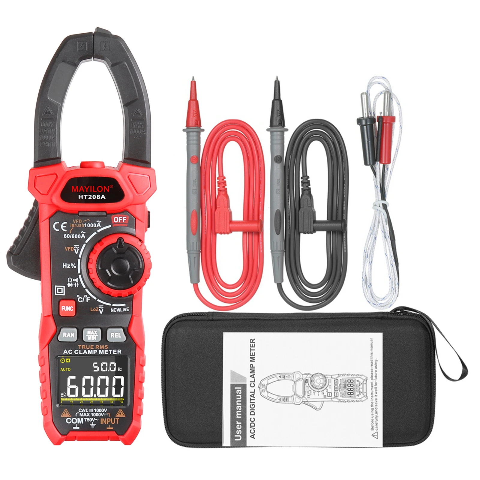 

HT208D/HT208A Digital AC DC Current Clamp Meter True RMS Pliers Ammeter Multimeter Resistance Frequency Tester Ammeter Clamp