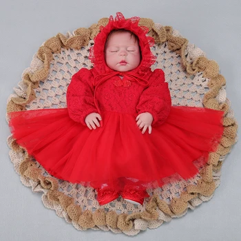

Red Lace Newborn Princess Dress for Baby Girls Baptism Easter Baby Dress 1 2 Years Birthday Long Sleeve infant Christening Gowns