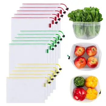 

15pcs/set Reusable Fruit Net Bag Produce Bags Black Rope Mesh Vegetable Fruit Toys Storage Pouch Basket Organizer Tools Dropship