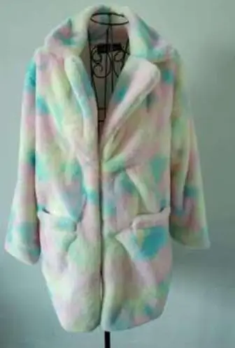 Женщина многоцветный искусственного меха длинные пальто меха норки пальто High Street зима теплая верхняя одежда леди уличной моды меховые - Цвет: multi color