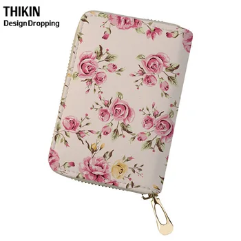 

THIKIN Flower Red Rose Women Travel Wallet Pochette Surprise Double Open Business Card Beauty Card Holder Pochette Slim Wallet