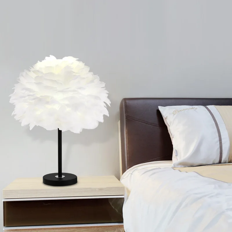 

Nordic Creative Living Room Decoration Feather Floor Table Lamp Warm Romantic Modern Simple Bedroom Bedside Table Lights