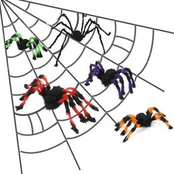 

Big Simulated Plush Spider Made of Wire and Plush Black and Multicolour Style for Party or Halloween Decorations 1Pc 50cm