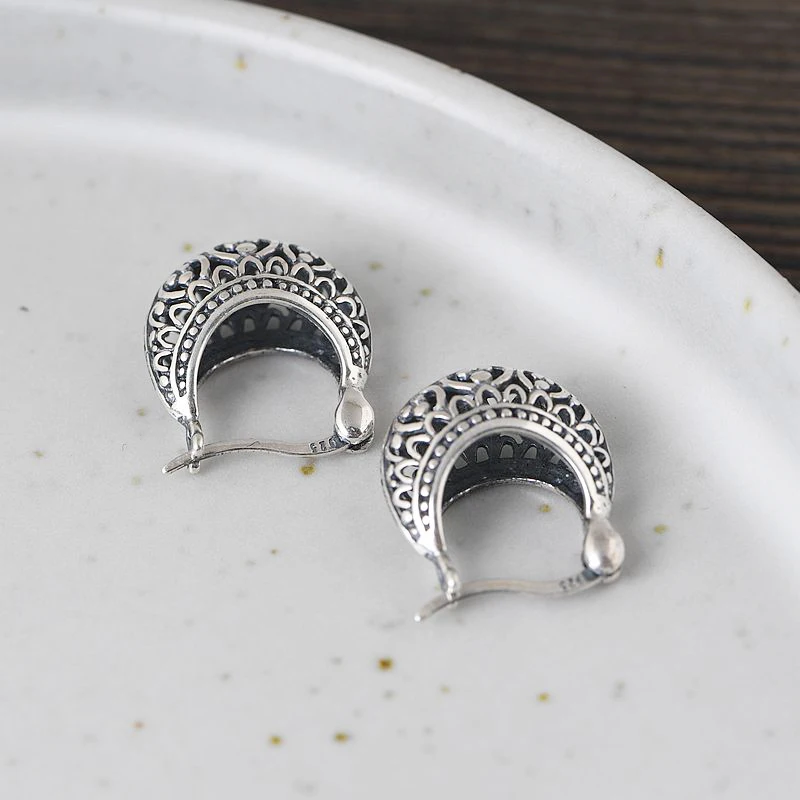 GAGAFEEL Женские Модные полые серьги из серебра S925 пробы, винтажные матовые тайские серебряные серьги-гвоздики, хорошее ювелирное изделие