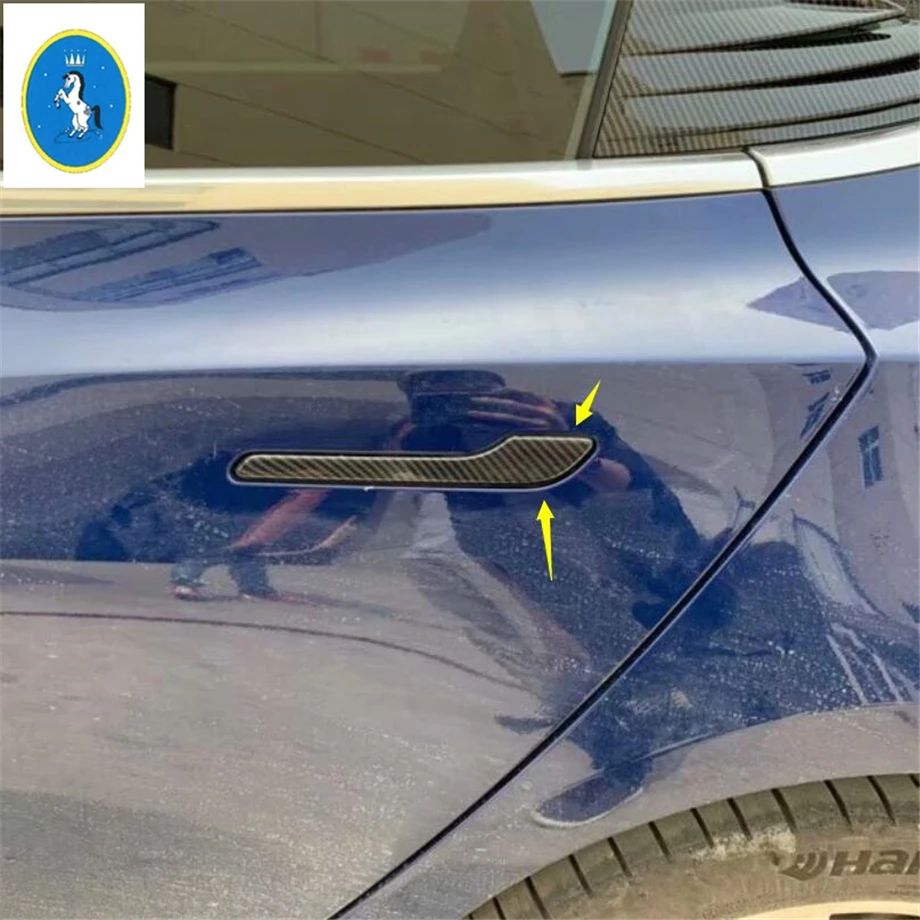 Yimaautotrim наружная дверь Потяните Защитная ручка Крышка отделка Подходит для Tesla модель 3- углеродное волокно ABS авто аксессуар