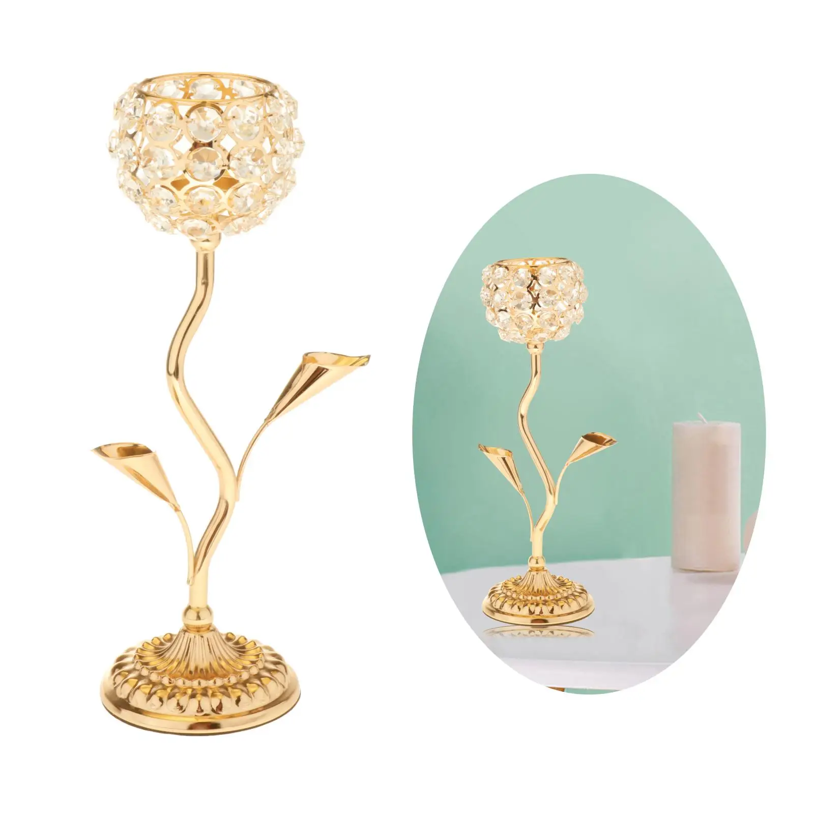 Vintage Iron Crystal Candle Holder Candlestick Gold Wedding Party Home Decor