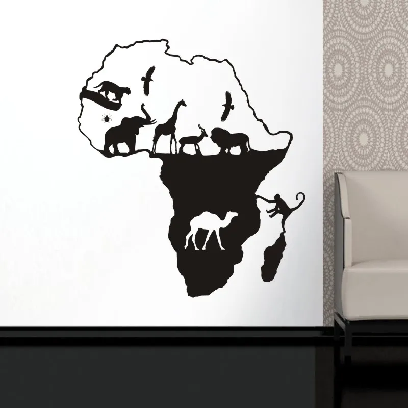 Dctal Africa Animals Zebra Map Sticker Decal Posters Coffee Shop Vinyl Wall Car Decals Pegatina Decal Decor Mural Map Sticker