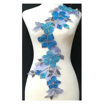 

5pcs/lot x Newest Long Beautiful Polyester Blue Organza Flower Lace Embroidery Appliques Collars Apparel Sewing DIY Craft BNC49K