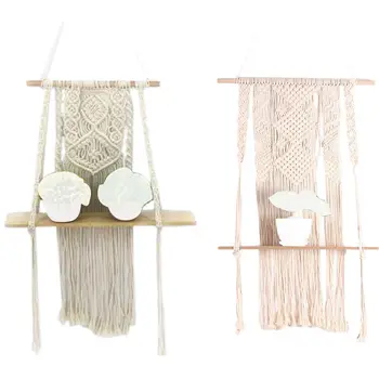 

2x Macrame Woven Tapestry Wall Hanging Shelf Hanging Planter Basket Wall Handmade Plant Hanger Pot MS7437 MS7441